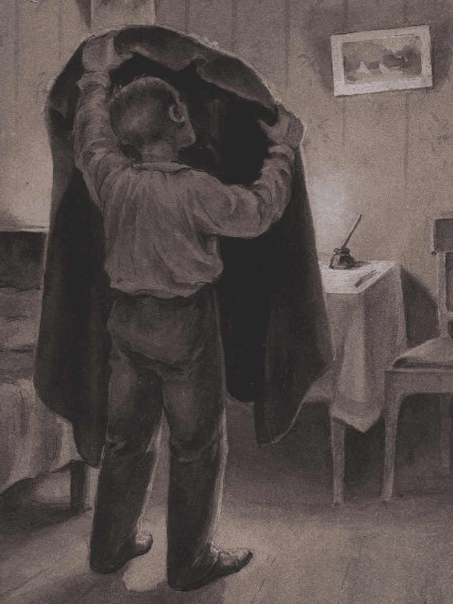 Карел (Карл) Брож. Иллюстрация к повести Николая Гоголя «Шинель» (фрагмент). 1902. Оренбургский областной музей изобразительных искусств, Оренбург