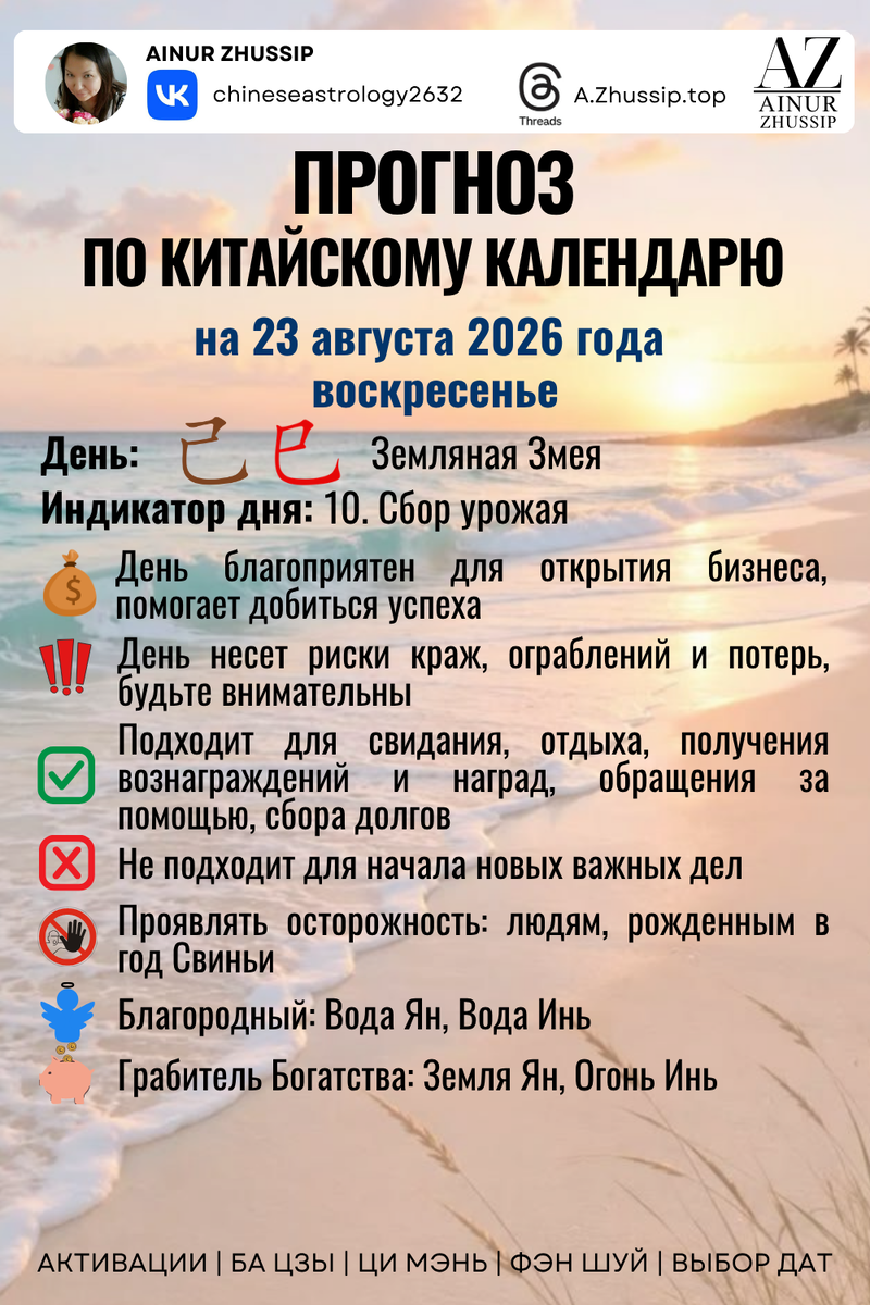 Прогноз по китайскому календарю на 23.08.2026 г.
