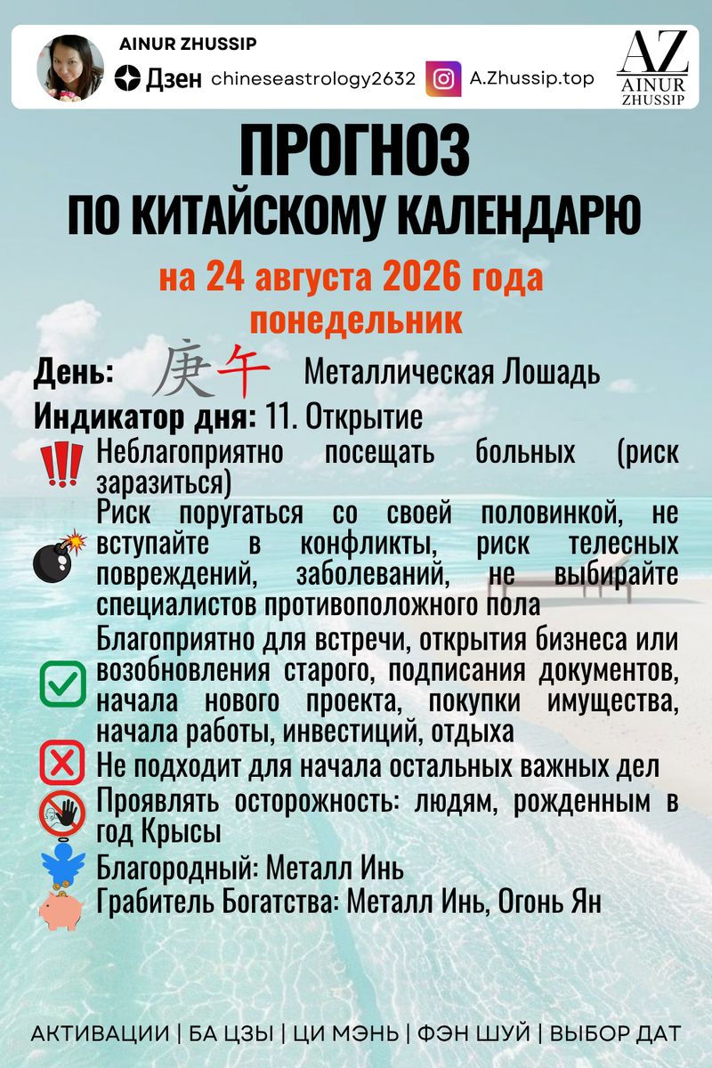 Прогноз по китайскому календарю на 24.08.2026 г.