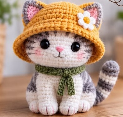 Котенок крючком в шляпке. Описание.