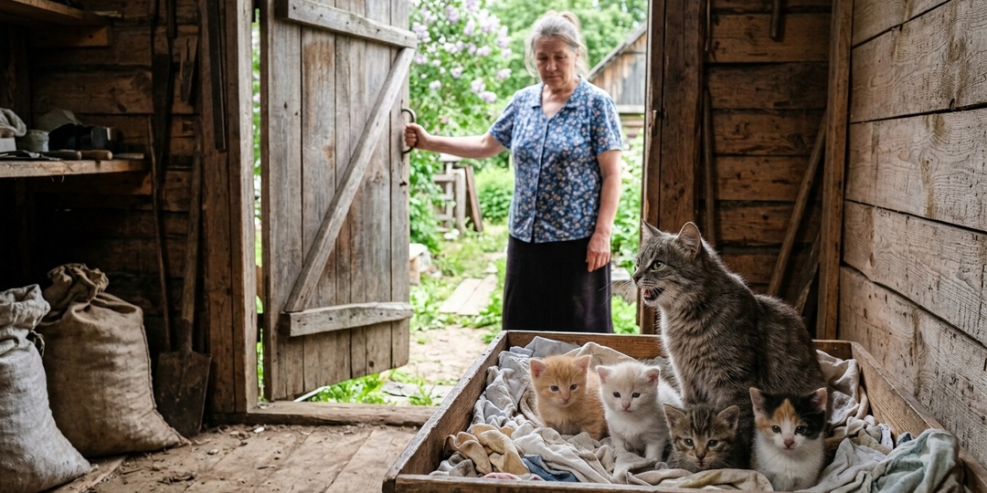 Пять котят с кошкой в чужом сарае и хозяйка, которая всех держала на расстоянии