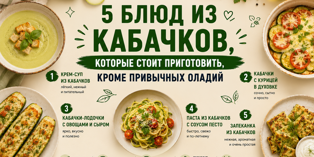 Что приготовить из кабачков, кроме оладий: 5 простых и вкусных идей