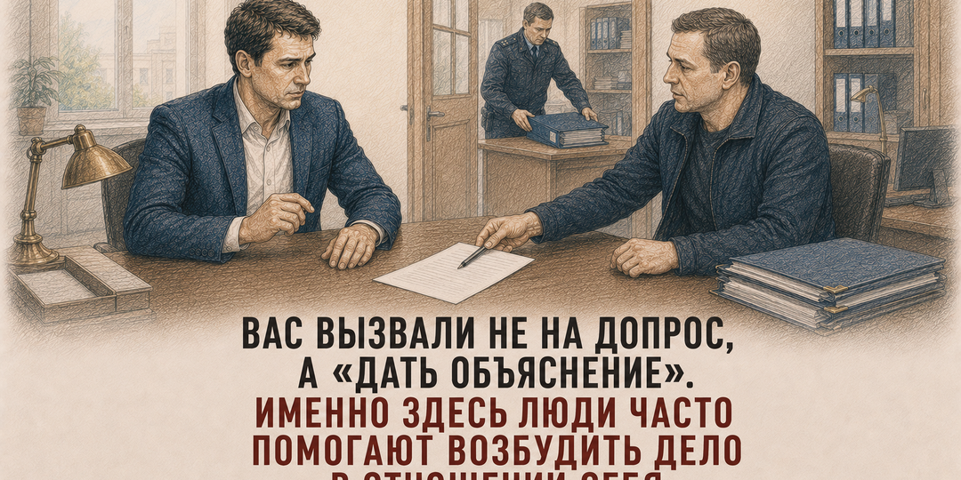 Вас вызвали не на допрос, а «дать объяснение». Именно здесь люди часто помогают возбудить дело в отношении себя