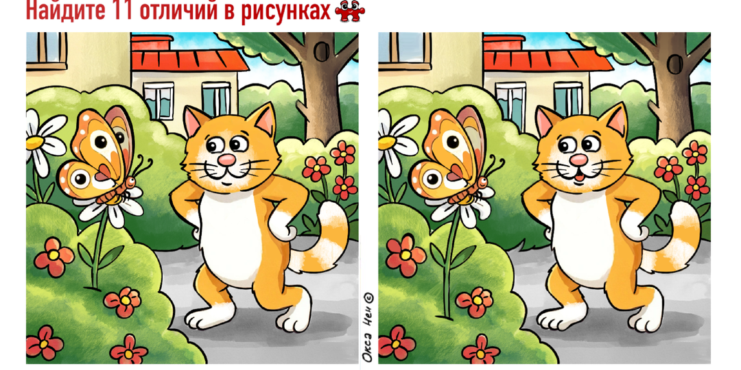 11 отличий и анаграммы на добрых картинках про котика. Зарядка для ума от Кеши