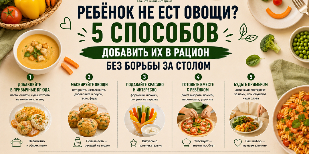 Ребёнок не ест овощи? 5 способов добавить их в рацион без борьбы за столом