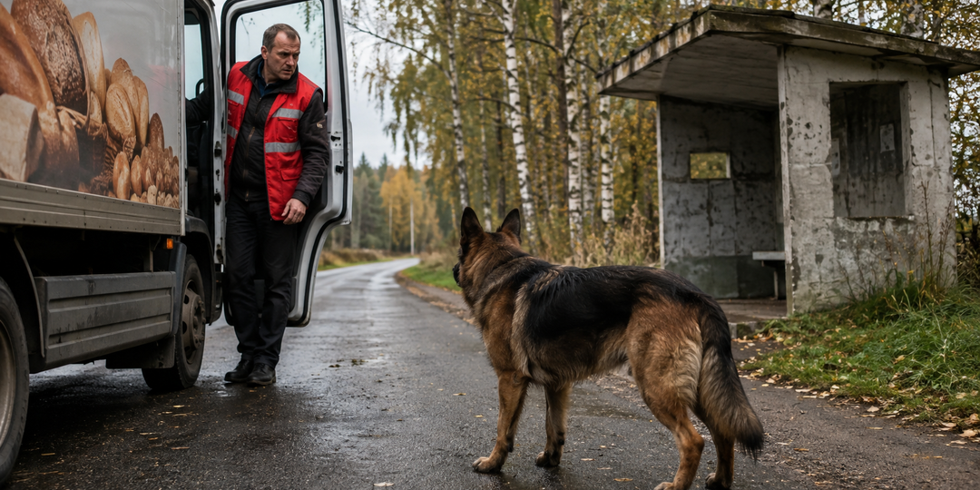 Водитель хлебовозки остановился из-за овчарки и нашёл за остановкой девочку