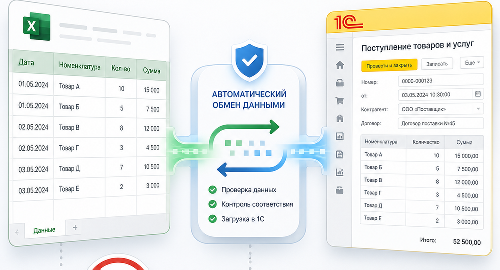 Почему данные из Excel переносят в 1С вручную