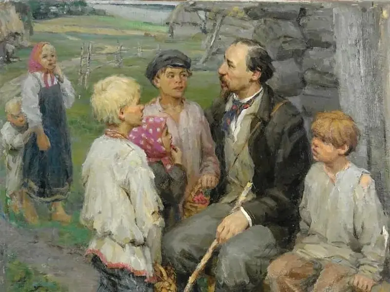Иван Козлов. "Некрасов среди детей". Картина 1959 г.