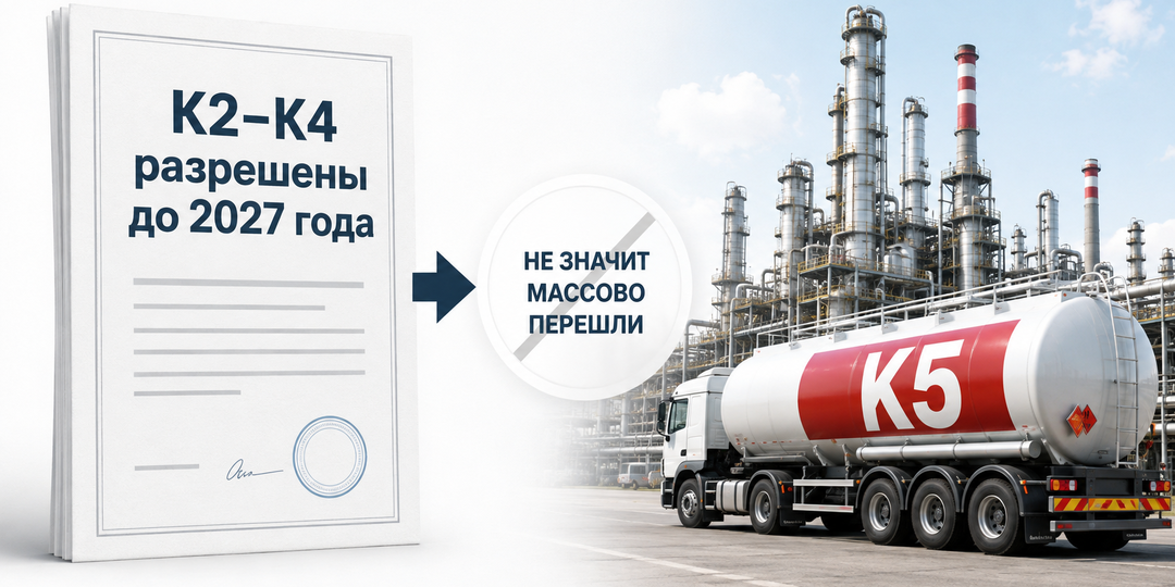 К2–К4 разрешили до июля 2027 года, но крупные нефтяники массово на них не переходят: что уже появляется на АЗС
