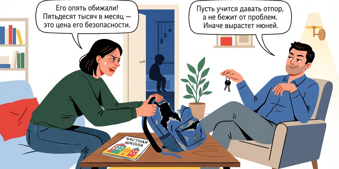 «Я не буду платить за частную школу!» — муж отказывается переводить сына в платную школу (50 000/мес). А в обычной его обижают