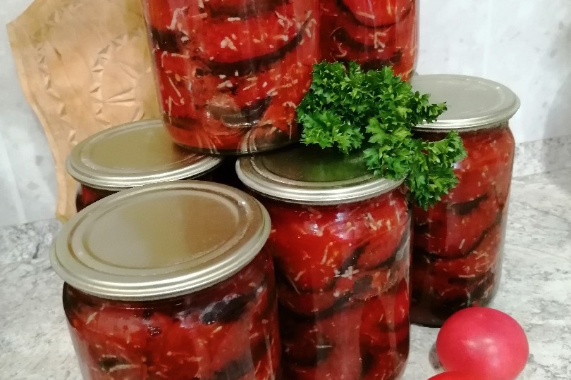 Закуска из баклажанов и кабачков кружочками в томатной заливке