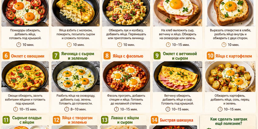 14 быстрых завтраков с яйцом: вкусно, сытно и без долгой готовки