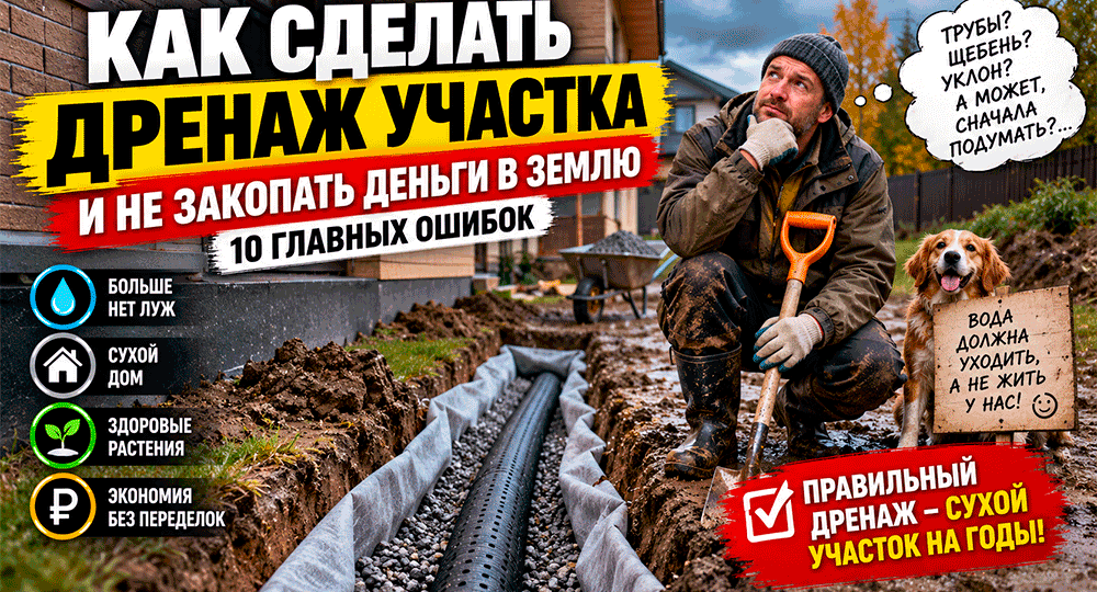 Как сделать дренаж участка и не закопать деньги в землю – 10 ошибок, после которых вода остаётся, а бюджет исчезает