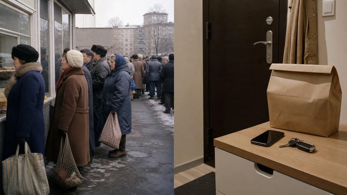 Тогда добыть еду - сходить в магазин, а в конце 80-х еще и в очереди отстоять. Сейчас всё на дом приносят