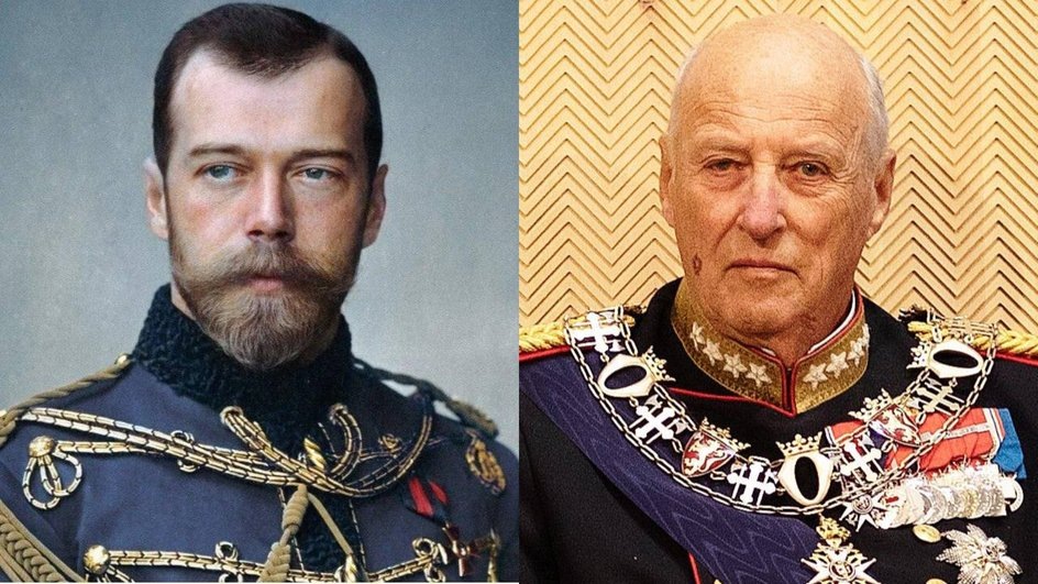 Какими родственниками приходятся Король Норвегии Харальд V и император Николай II.