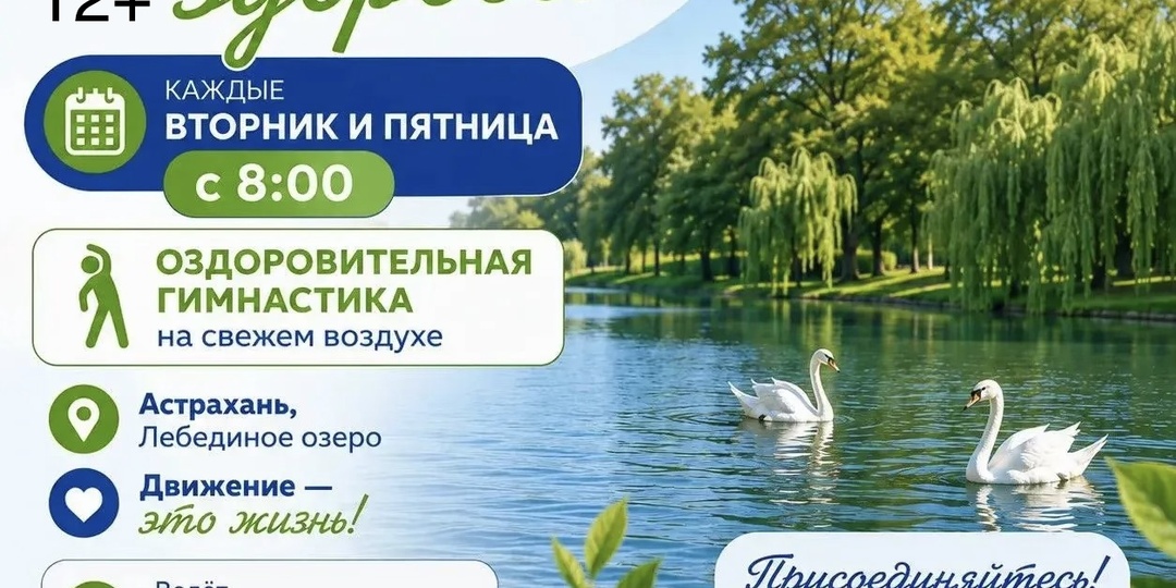 Астраханцам предложили начинать утро с гимнастикой у Лебединого озера
