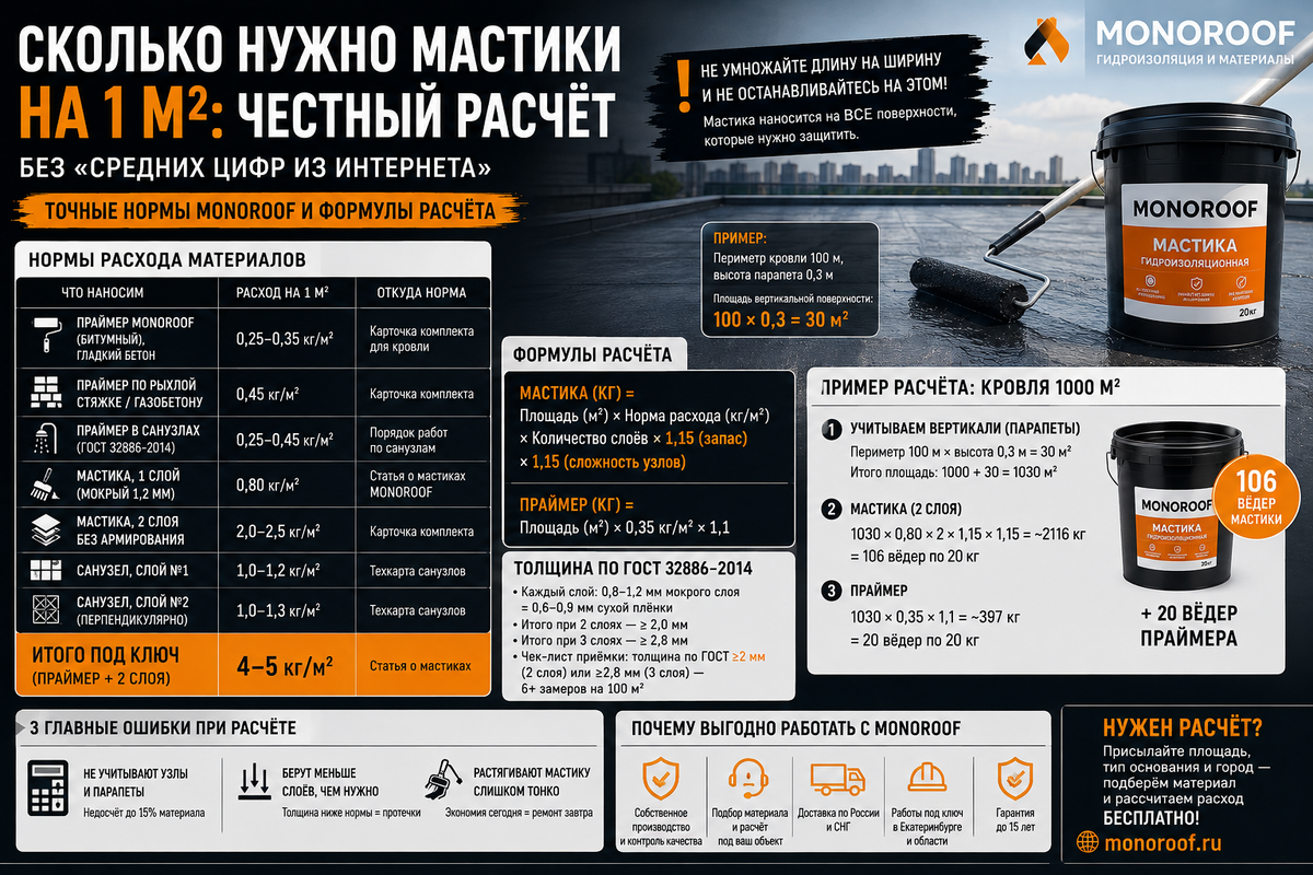 Как правильно расчитать расход мастики на м², сколько нужно слоев по технологии?