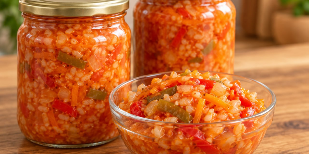 Салат с рисом и овощами на зиму — сытная заготовка, которая заменяет гарнир