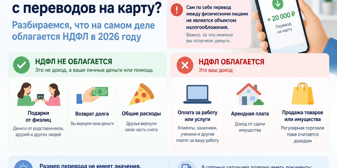 «ФНС возьмёт налог с переводов на карту»: что на самом деле облагается НДФЛ в 2026 году