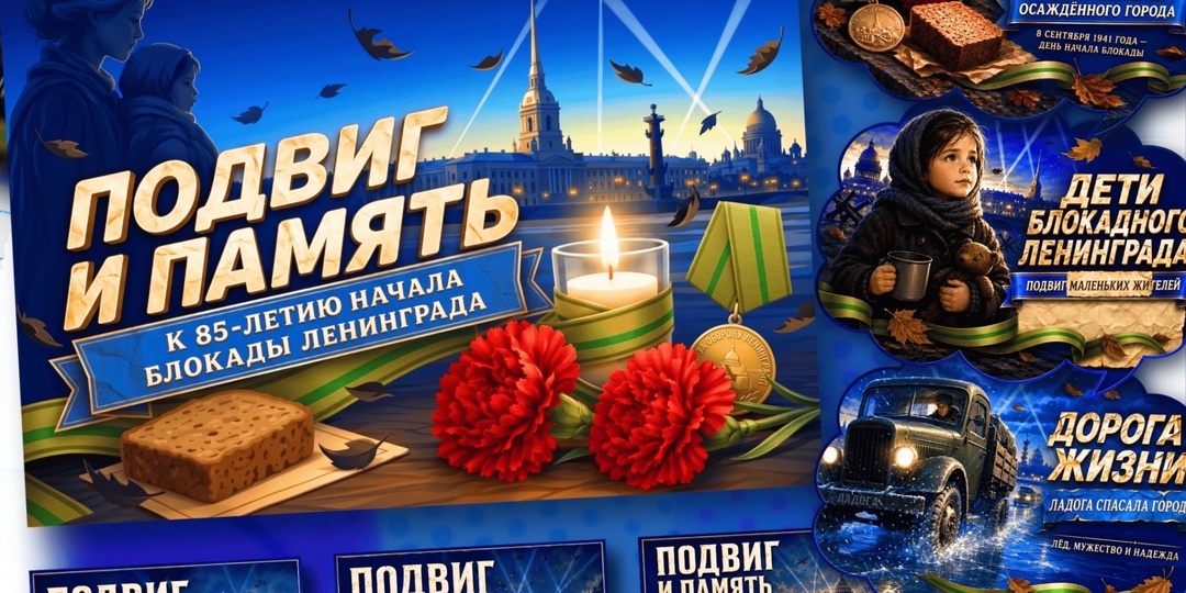 Оформоение к занятию «Разговоры о важном» на тему «Подвиг и память. К 85-летию начала блокады Ленинграда»