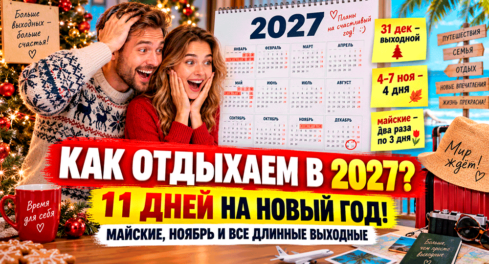 Как отдыхаем в 2027 году – новогодние каникулы 11 дней, майские праздники и все длинные выходные