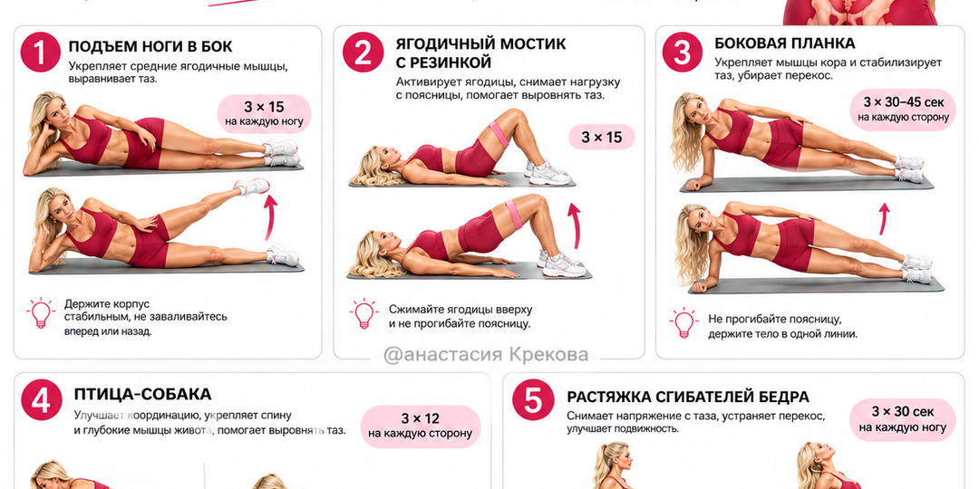 Перекос таза: 5 упражнений, которые уберут боль в пояснице и выровняют фигуру
