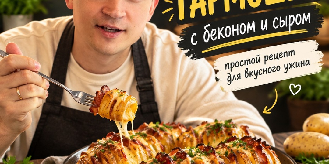 Картофельная гармошка с беконом и сыром - простой рецепт для вкусного ужина