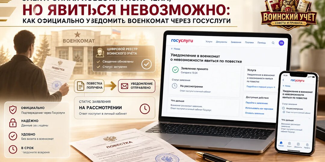 Электронная повестка получена, но явиться невозможно: как официально уведомить военкомат через Госуслуги