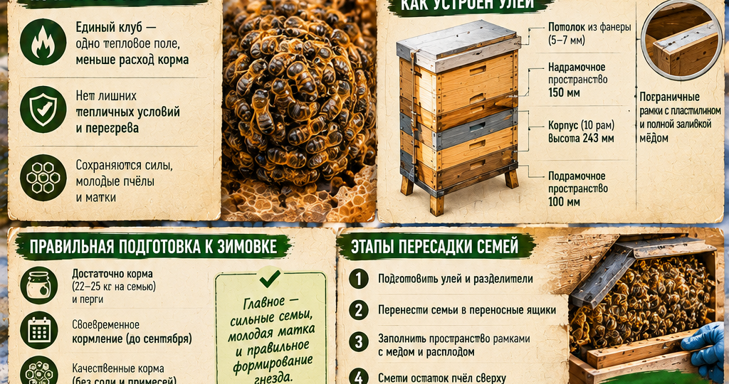 Зимовка пчел единым клубом: метод, который экономит корм и силы семей