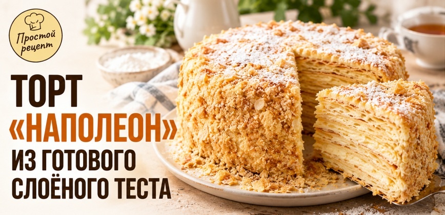 Торт «Наполеон» из готового слоёного теста: вкус детства без возни у плиты. Секрет заварного крема без комочков + 3 ошибки, которые превраща