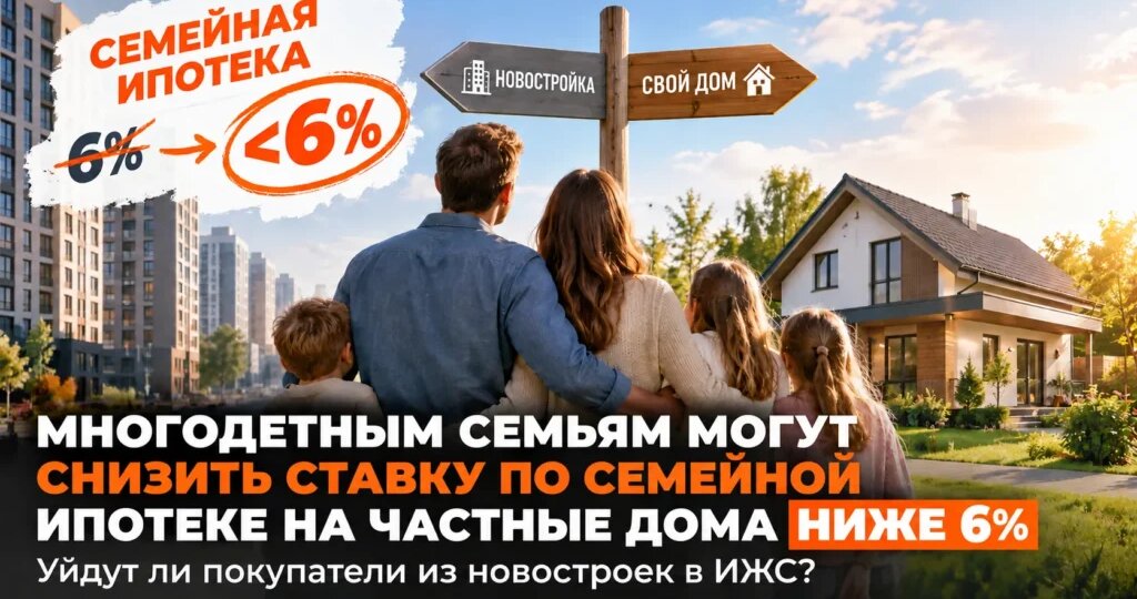 Семейная ипотека ниже 6% на частные дома: уйдут ли многодетные семьи из новостроек в ИЖС