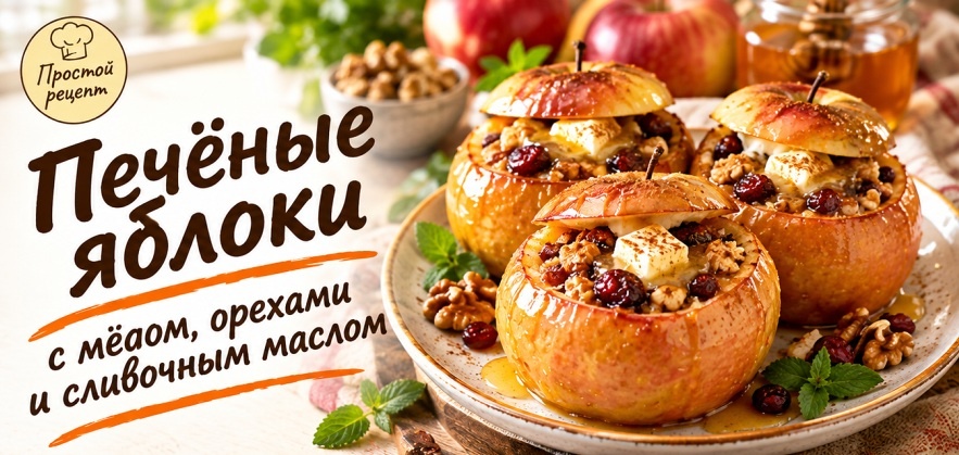Печёные яблоки с мёдом, орехами и сливочным маслом: карамельные, с той самой мягкой серединкой. Секрет, чтобы они не сморщились + 3 ошибки