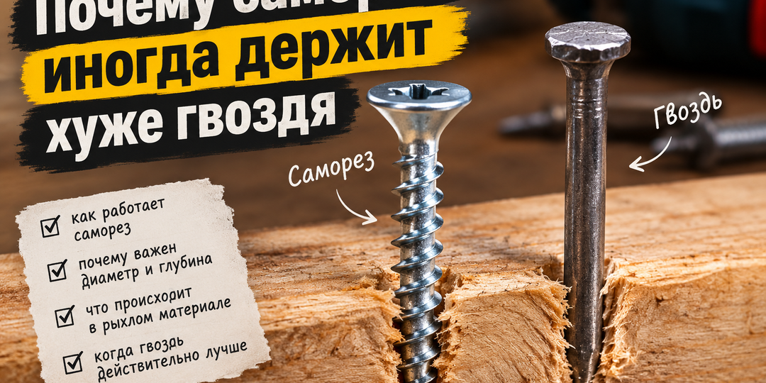 Почему саморез иногда держит хуже гвоздя