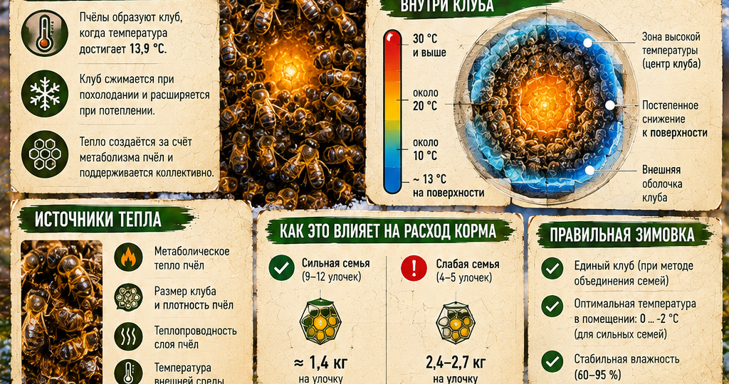 Тепловой режим пчелиной семьи: как клуб регулирует тепло и расход корма