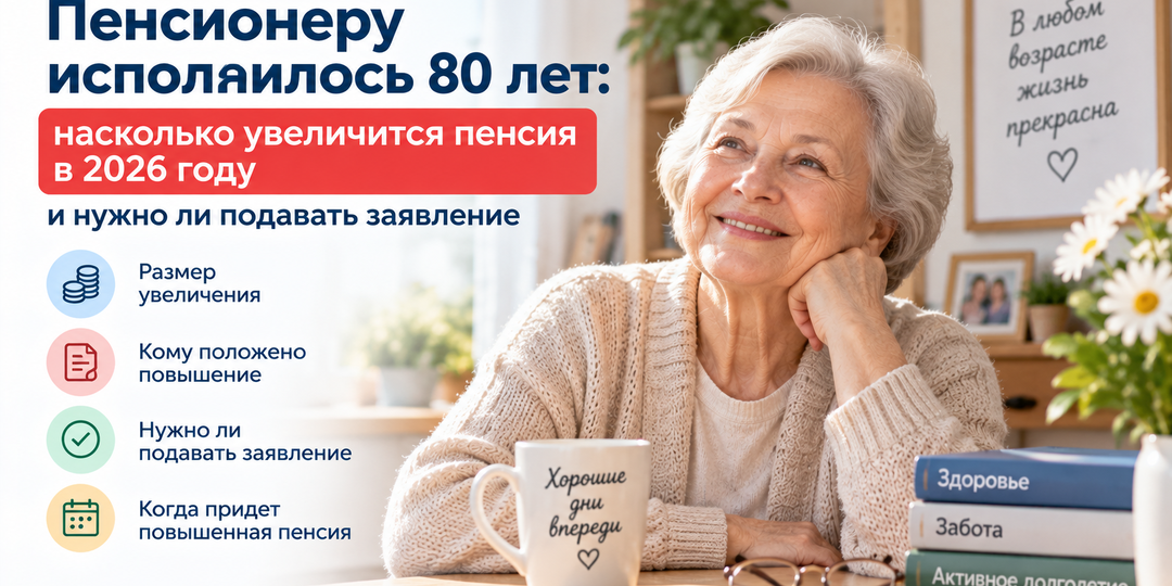 Пенсионеру исполнилось 80 лет: насколько увеличится пенсия в 2026 году и нужно ли подавать заявление