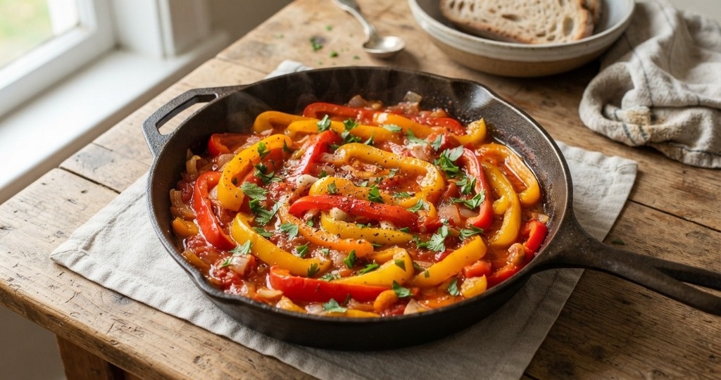 Жарим перец с помидорами и чесночком: простая закуска, которая вкуснее на следующий день