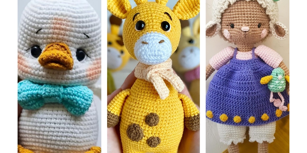 МК игрушек связанных крючком. Овечка 🐑, жирафик🦒 и утёнок 💞 .