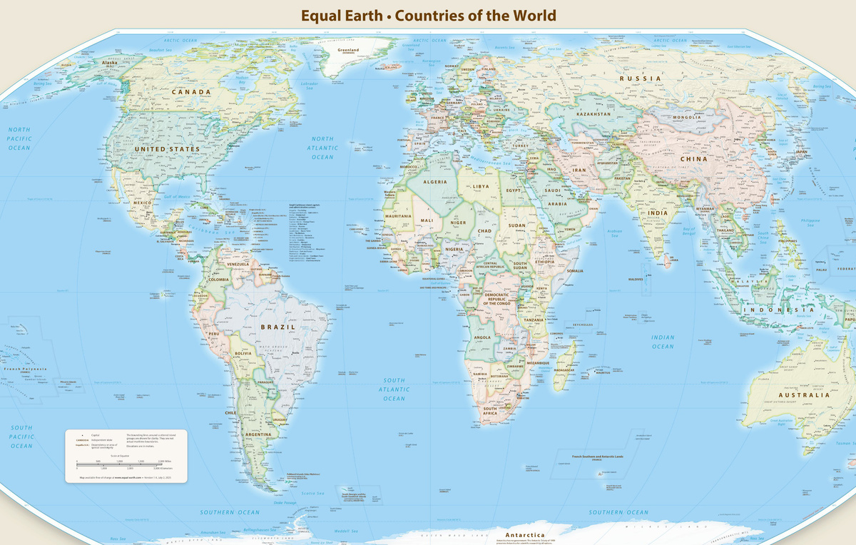    Map of the World in the projection Equal Earth Rhodes Cartography/X
