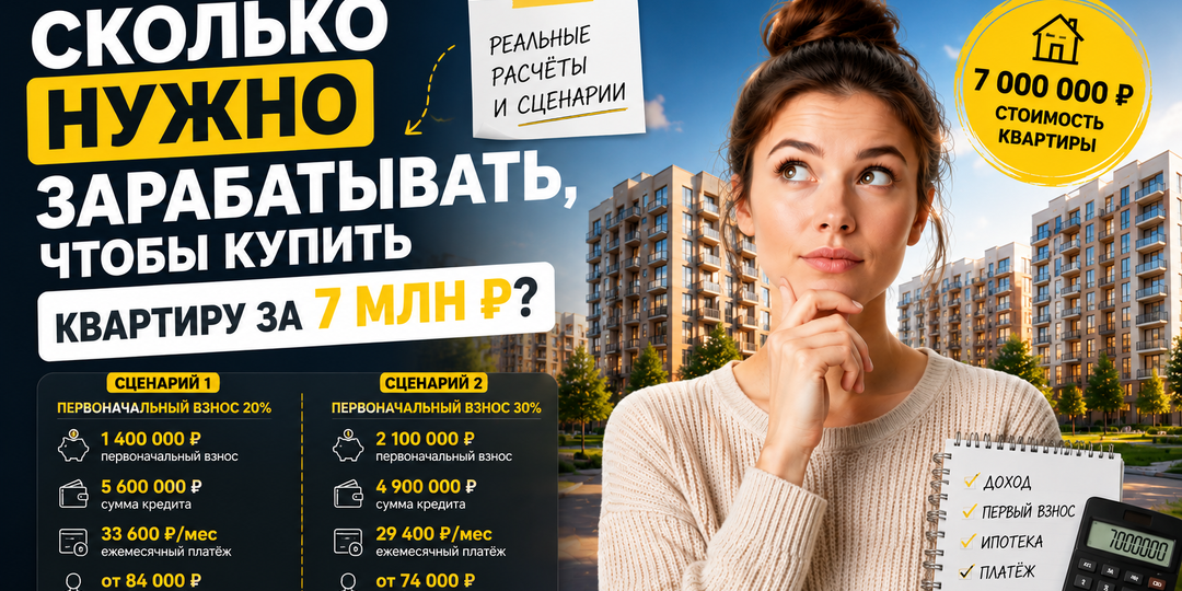 Сколько нужно зарабатывать, чтобы купить квартиру за 7 млн ₽ в Новосибирске?