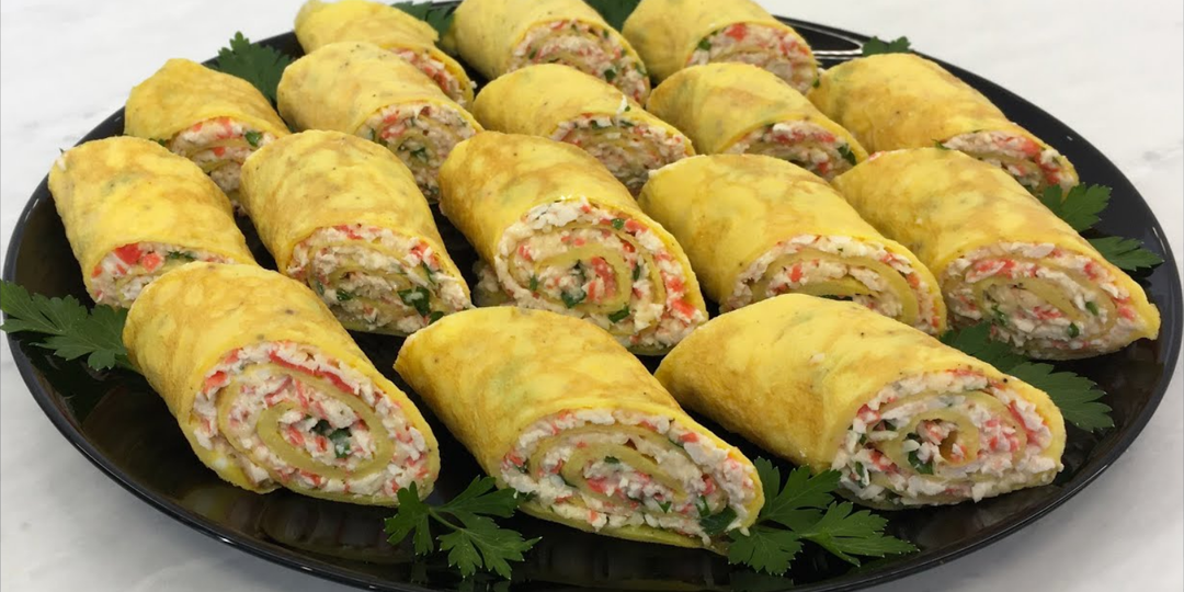 Яичные Рулетики с Крабовой Начинкой Очень Вкусно и Красиво