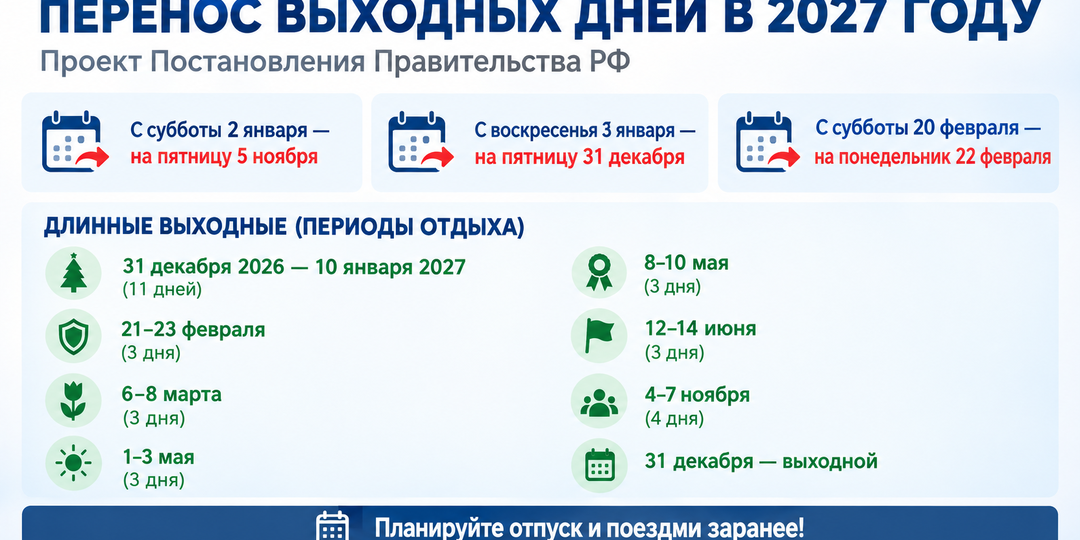 Стало известно, как отдыхаем в 2027 году