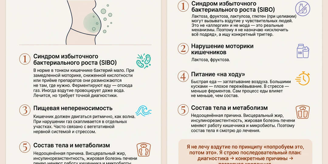 Вздутие после еды: пять причин, которые я проверяю в первую очередь
