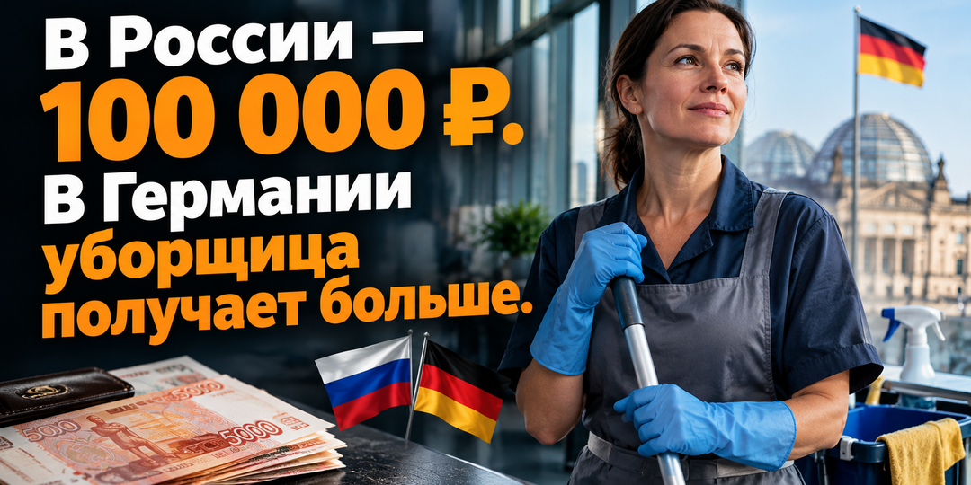 100 тысяч рублей в России — меньше зарплаты немецкой уборщицы