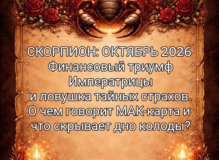 ♏️ Скорпион: Таро-прогноз на октябрь 2026 года. Финансовый триумф Императрицы, страхи Девятки Мечей и тайна подсознательной Башни.