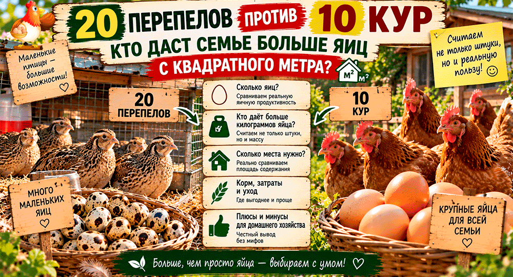 20 перепелов против 10 кур – кто даст семье больше яиц с квадратного метра