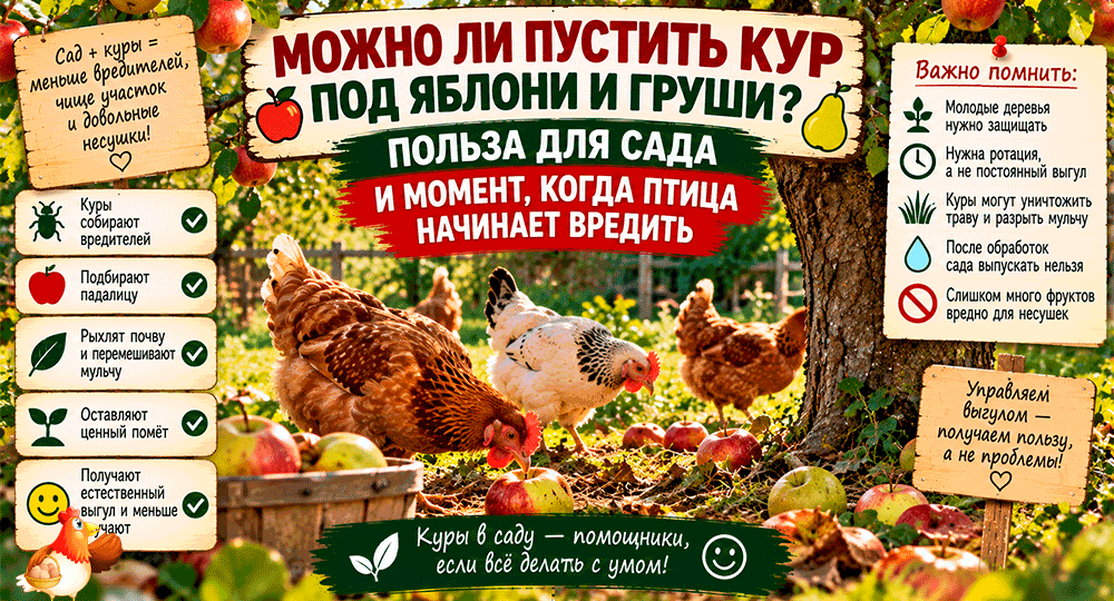 Можно ли пустить кур под яблони и груши – польза для сада и момент, когда птица начинает вредить
