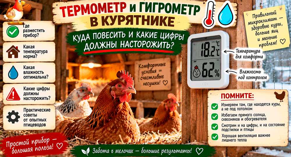 Термометр и гигрометр в курятнике – куда повесить и какие цифры должны насторожить