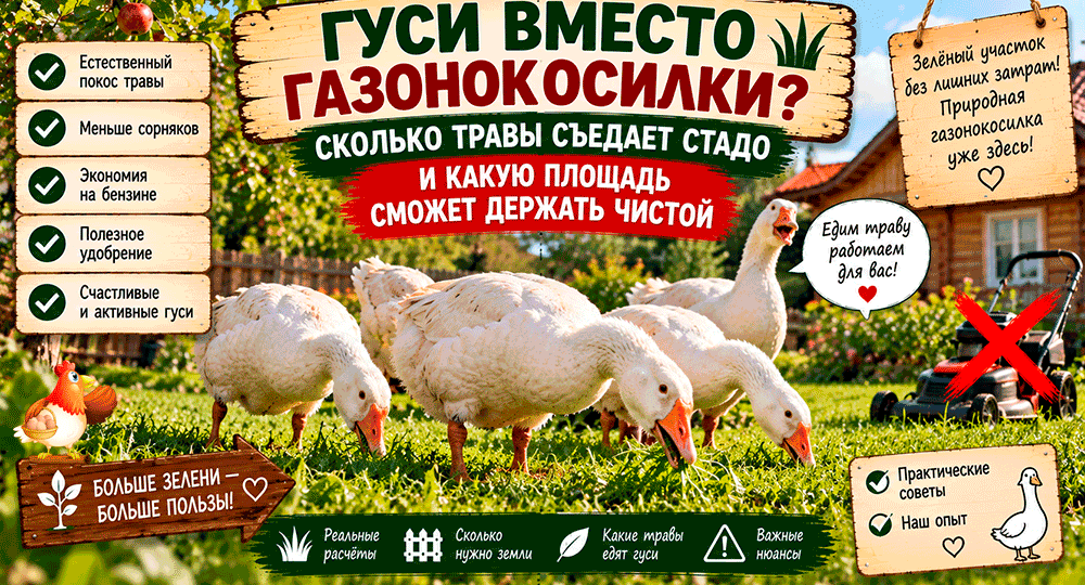 Гуси вместо газонокосилки – сколько травы съедает стадо и какую площадь сможет держать чистой