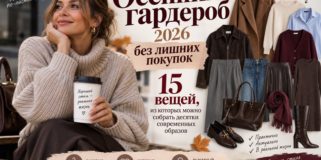 Осенний гардероб 2026 без лишних покупок: 15 вещей, из которых можно собрать десятки современных образов.