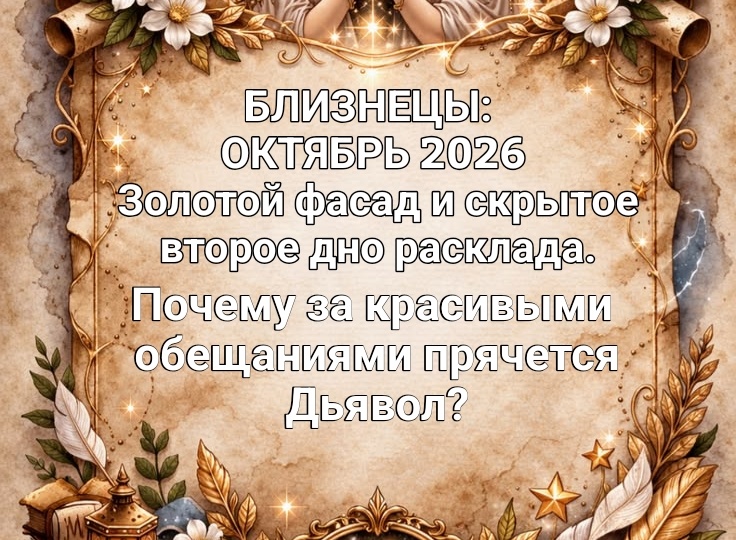 ♊️ Близнецы: Таро-прогноз на октябрь 2026 года. Золотой дождь Пентаклей, иллюзии кубков и скрытое второе дно октября.